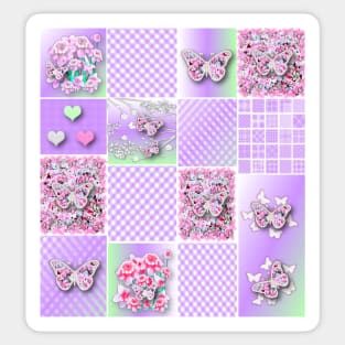 Butterfly and Flower Lovers Patchwork Pattern Sticker